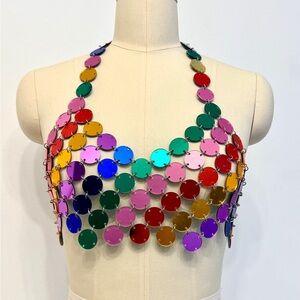 ALTEREDREAMS Rainbow Mirror Disc Top 🌈 | Multicolor Festival Chain Statement